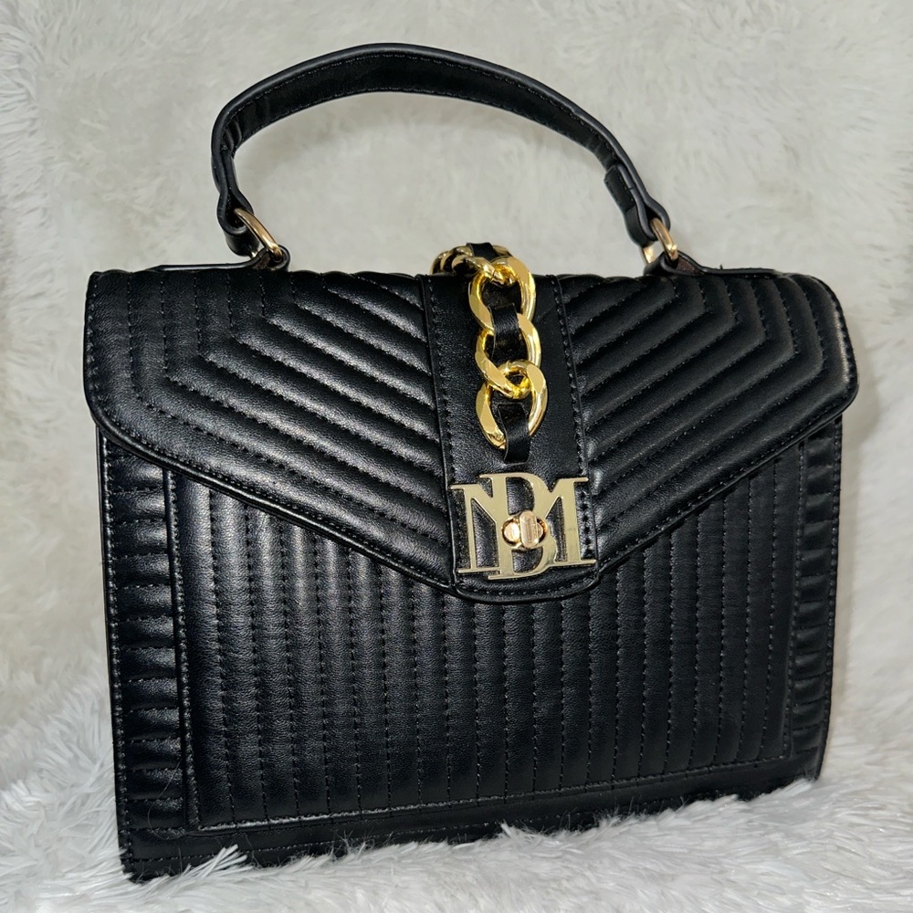 Badgley Mischka Black Quilted Satchel with Gold Accent - Gently Used!